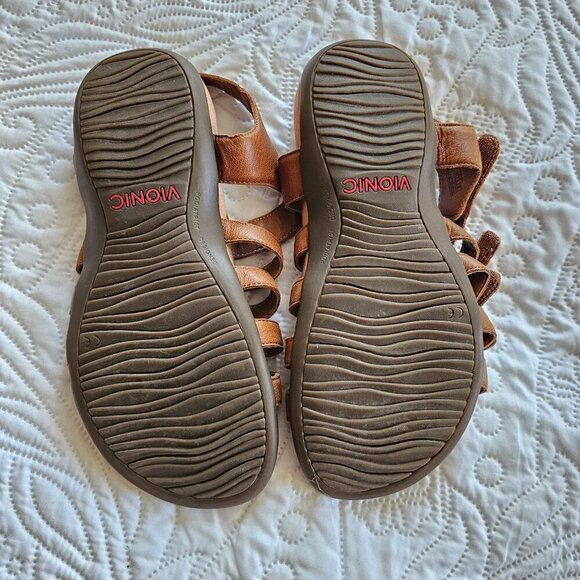 Vionic Womens Harissa Leather Sandals, Size 8 Wide, Tan Adjustable Straps - Picture 3 of 13